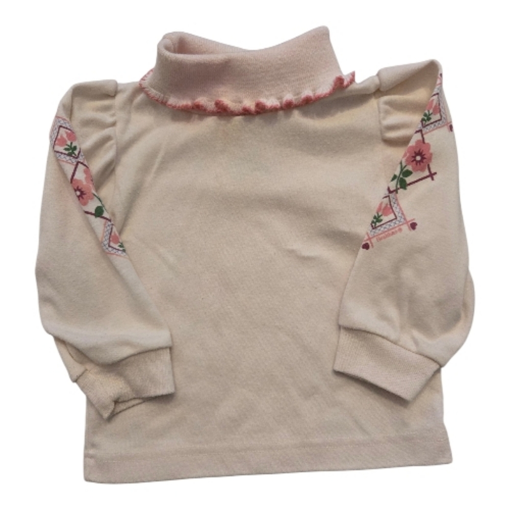 Vintage 1990s Healthtex Ruffle Floral Sleeves Turtleneck Top